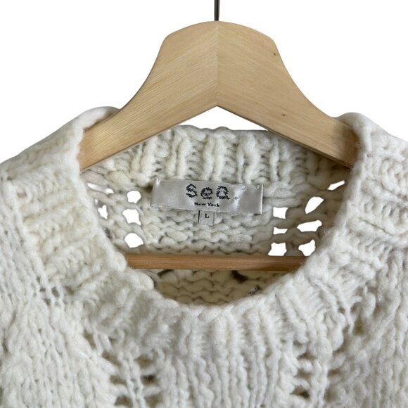 Sea New York NY Crop Wool Alpaca Pointelle Knit Sweater Vest White L Cottagecore - Picture 3 of 5